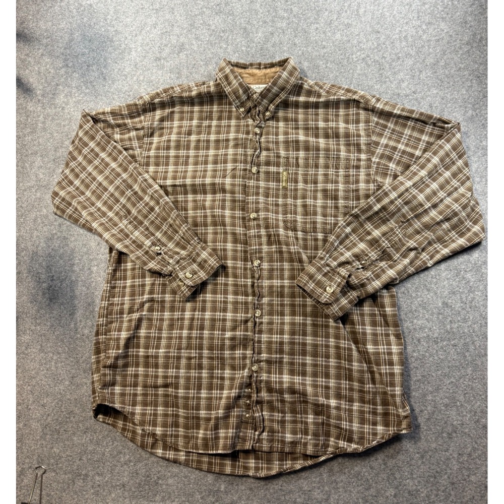 Columbia Sportswear Mens Large Brown Plaid Long Sleeve Button Down Shirt Pockets